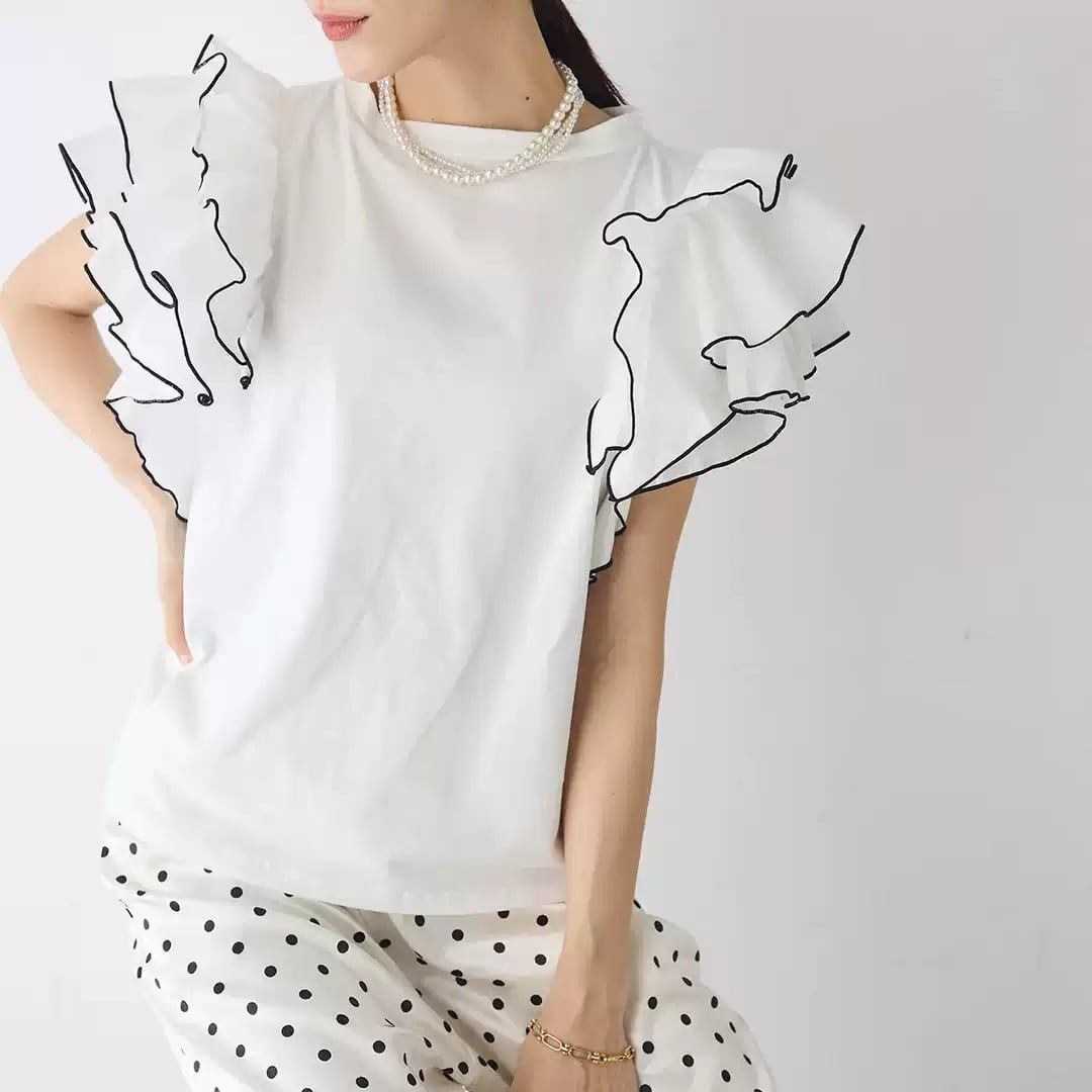 美人度アップ 早い者勝ち 大人可愛い カジュアル 共2色 Tシャツ<S-12149>
