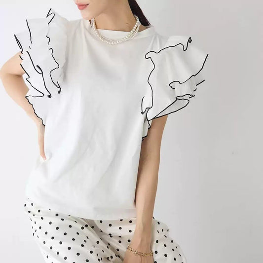 美人度アップ 早い者勝ち 大人可愛い カジュアル 共2色 Tシャツ<S-12149>