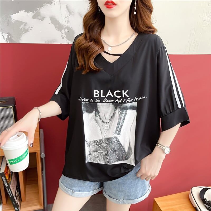 デザイン感 プリント チャーミング Tシャツ カットソー＜S-3476＞