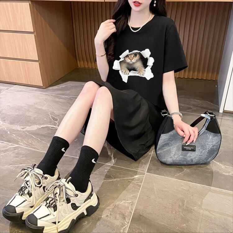 絶対欲しい ネコ カジュアル デザイン ゆったり 半袖 Tシャツ＜S-8658＞