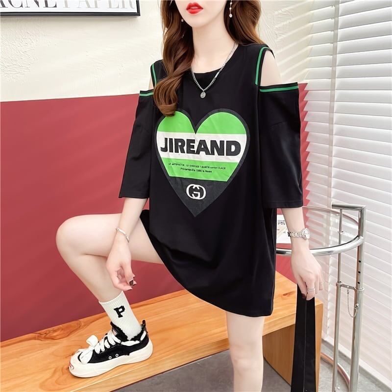 スタイリッシュ 切り替え 一目惚れ プリント Tシャツ カットソー＜S-3521＞