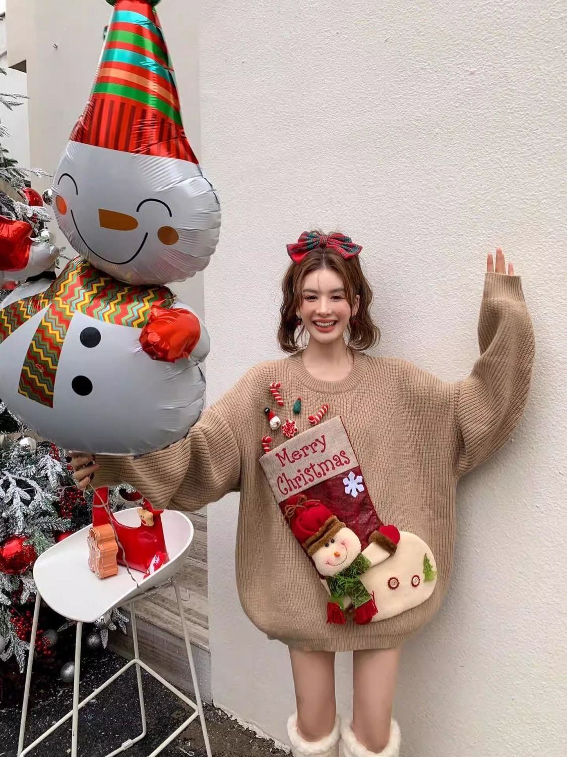 超人気クリスマスロゴニットセーター2色あり<S-4551>
