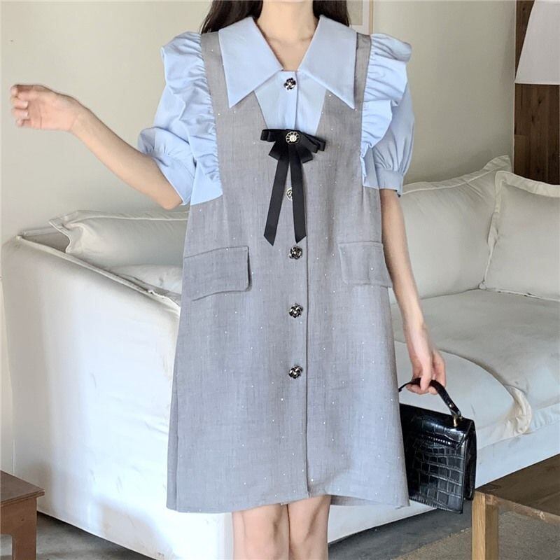 超人気 上質 大人可愛い 切り替え レイヤード風 ワンピース<S-8910>