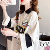 質感のいい ロング POLOネック プリントTシャツ ゆったり半袖 ＜S-2928＞