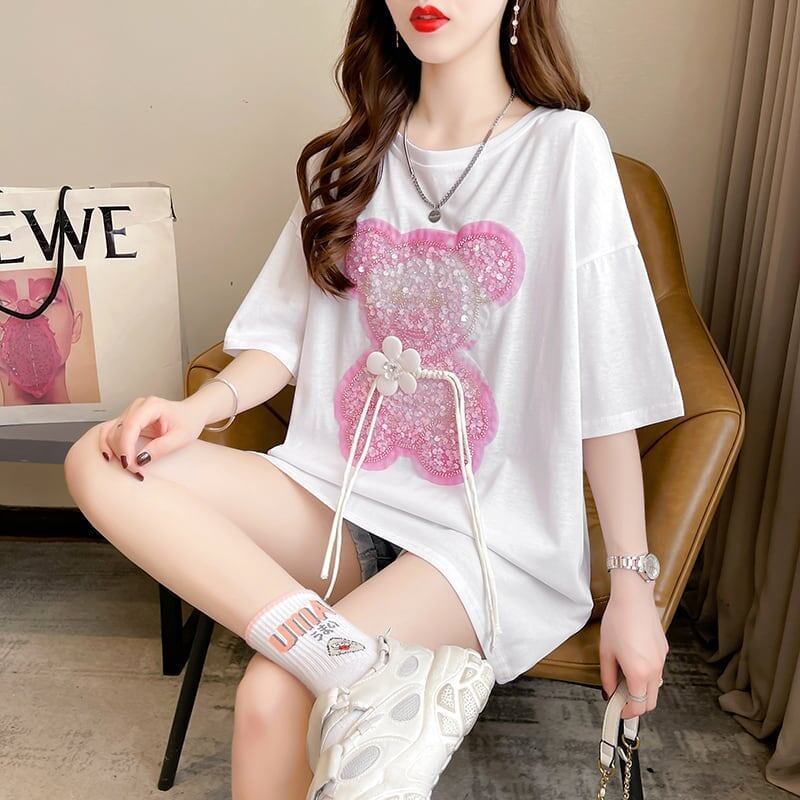 着心地抜群 切り替え 女性力を高める プリント Tシャツ カットソー＜S-3405＞