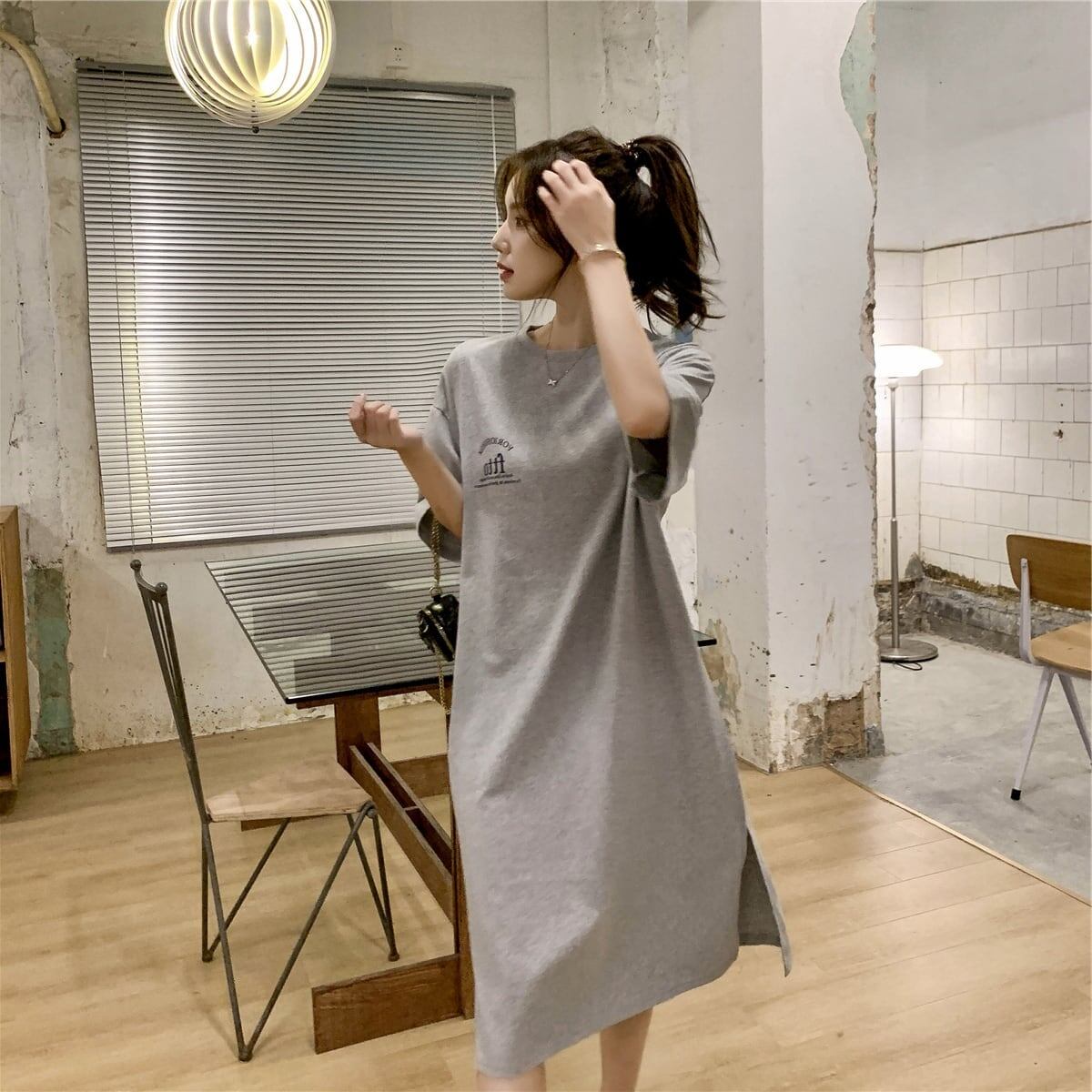 美人度アップ プリント チャーミング Tシャツ カットソー ワンピース＜S-3602＞