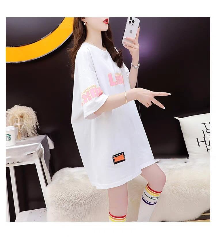 質感のいい アルファベット 熊柄 ドロップショルダー オーバーサイズ Tシャツ ＜S-2878＞