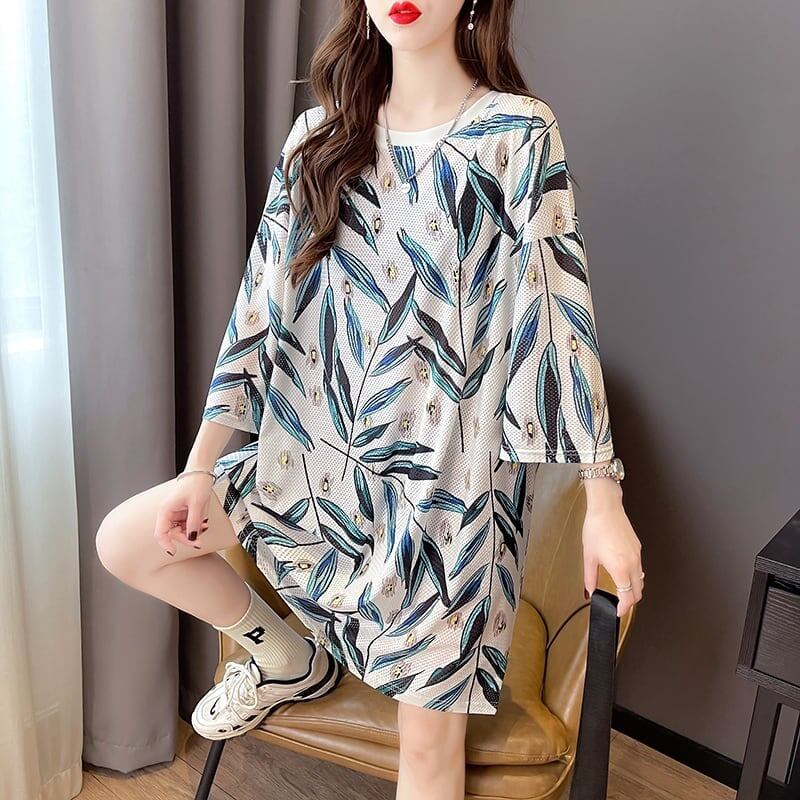 美人度アップ プリント オシャレ感たっぷり Tシャツ カットソー ワンピース＜S-3493＞