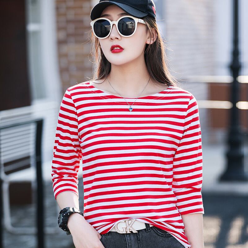 お買い得 定番シンプル 大活躍 着心地抜群 ストライプ柄 全4色 7分袖 Tシャツ ＜S-9134＞