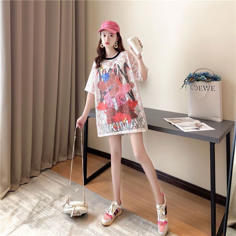 売り切れ必至 ファッション レース  透かし彫り プリント 半袖Tシャツ カットソー ＜isf-8597＞