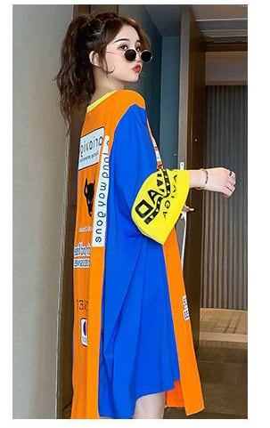 【半額！期間限定！！】超人気 個性派 絶対流行 アバンギャルド プリント 切り替え ゆったり ワンピース<S-8531>