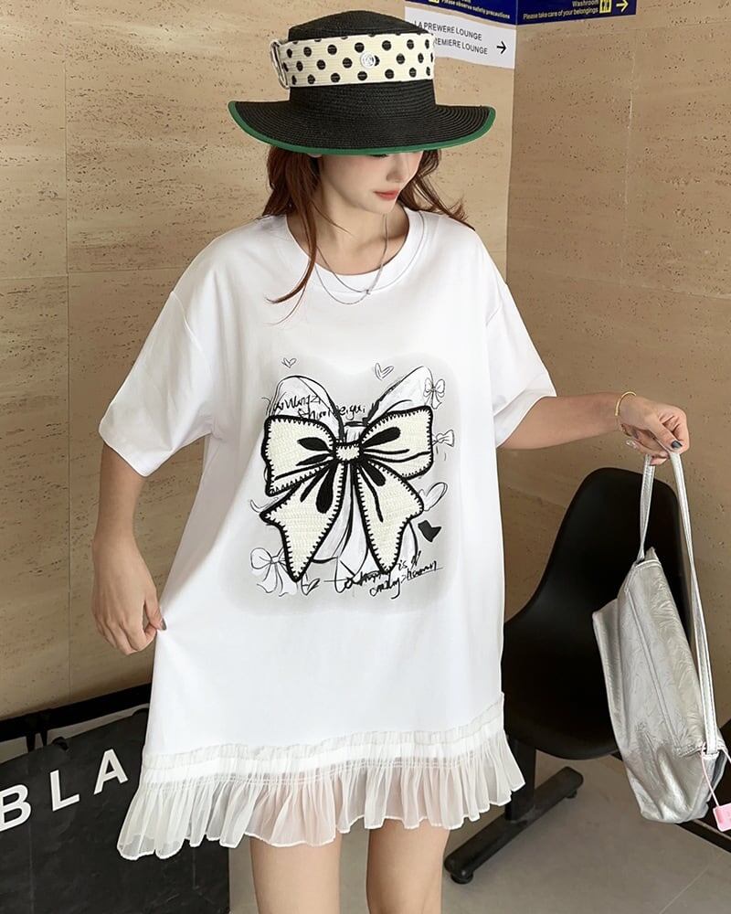 今季マストバイ プリントゆったり 切り替え 半袖Tシャツ 全4色＜S-8256＞