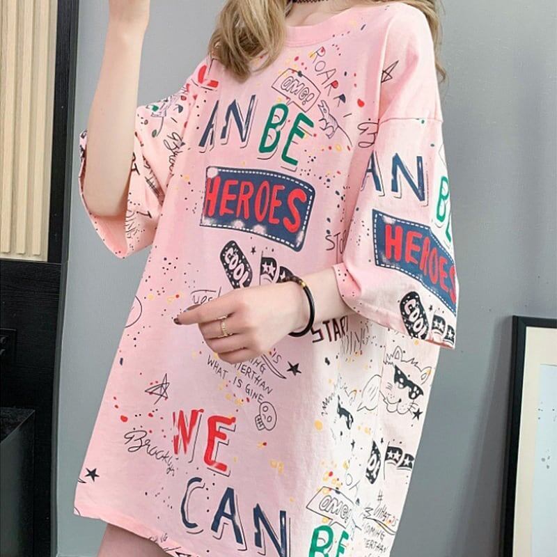 スタイリッシュ 切り替え 一目惚れ プリント Tシャツ カットソー＜S-3540＞