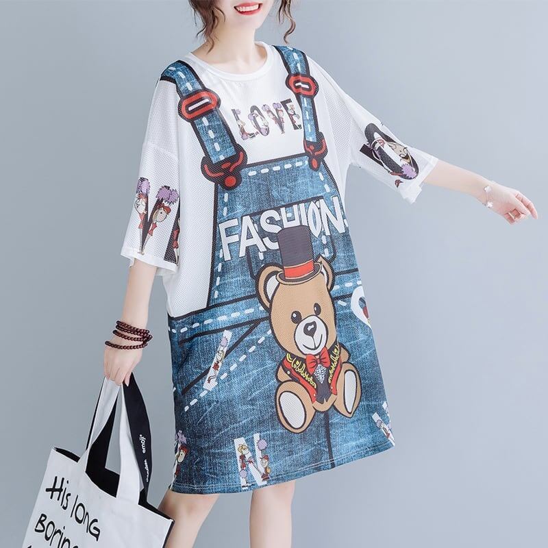 旅行Ｔシャツ 夏 レディース 膝丈 プリント 大きいサイズ ゆったりさらっと涼しい <S-656>