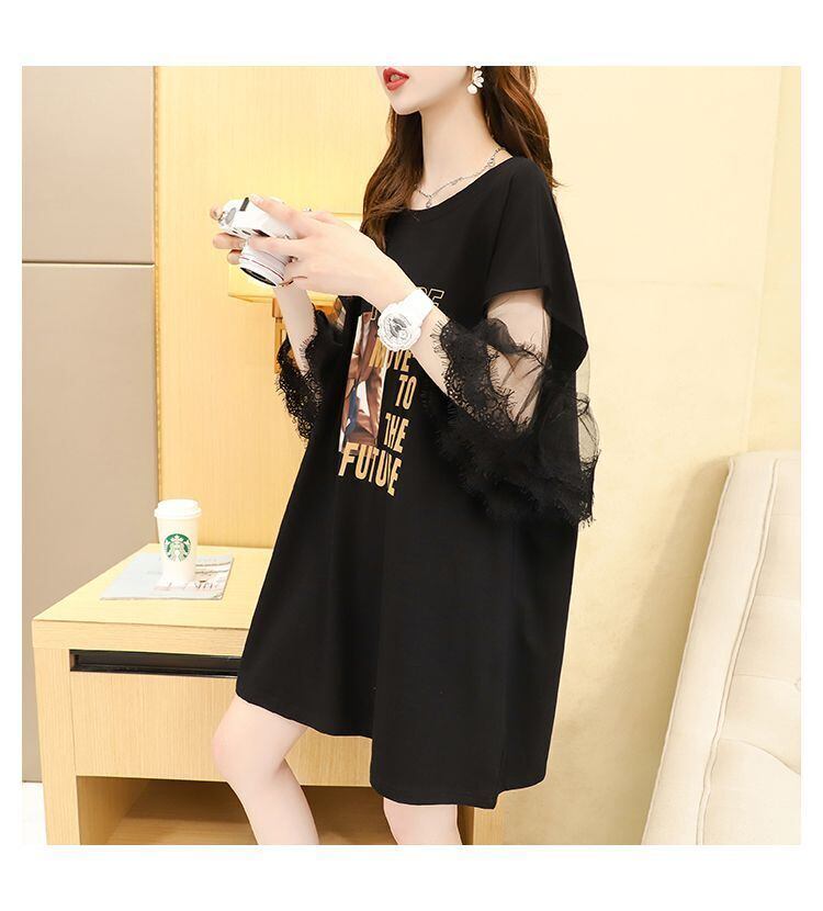 着回し力抜群 レース 超人気 透かし彫り 切り替え プリント全2色 半袖Tシャツ カットソー ＜S-8596＞
