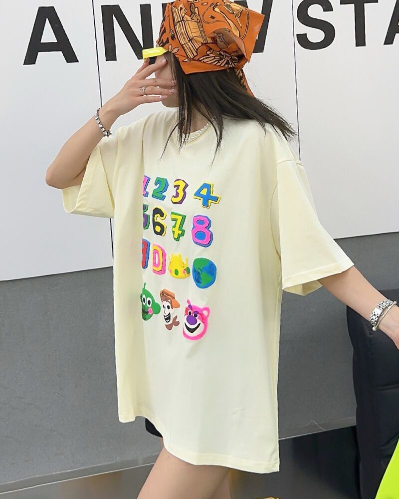 売り切れ必至 プリント三色 個性派 ゆったり 半袖Tシャツ ＜S-8462＞