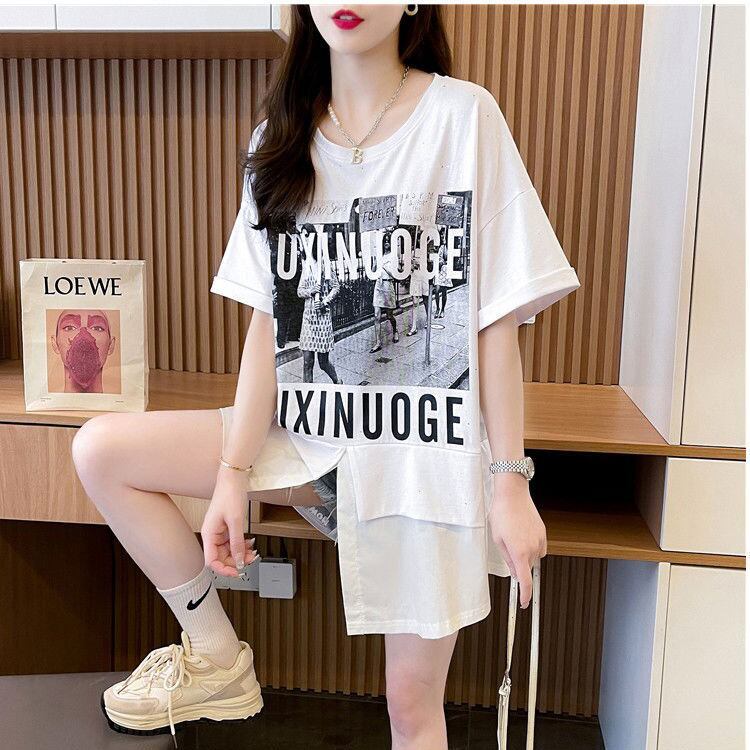 絶対流行 レイヤード風 レース プリント全2色 半袖Tシャツ<S-8821>