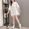 イントレンディなメッシュフェイクツーピースバタフライTシャツルーズトップ<S-2858>