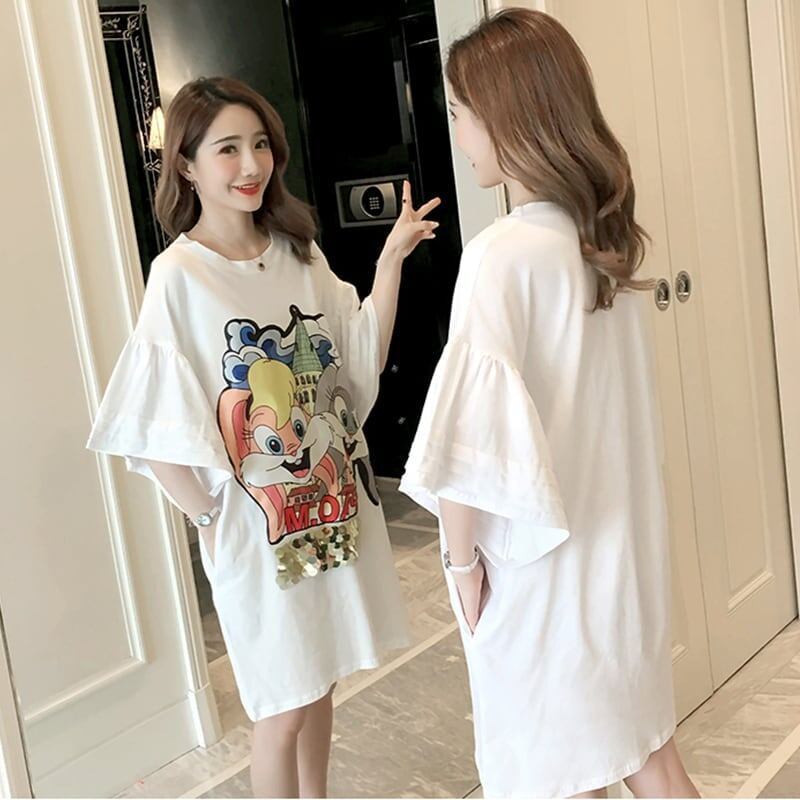 スタイリッシュ プリント 一目惚れ Tシャツ カットソー ワンピース＜S-3440＞