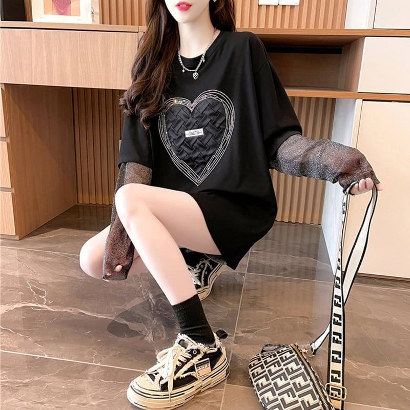 個性的なデザイン プリント 日焼け対策 切り替え Tシャツ カットソー＜S-3003＞