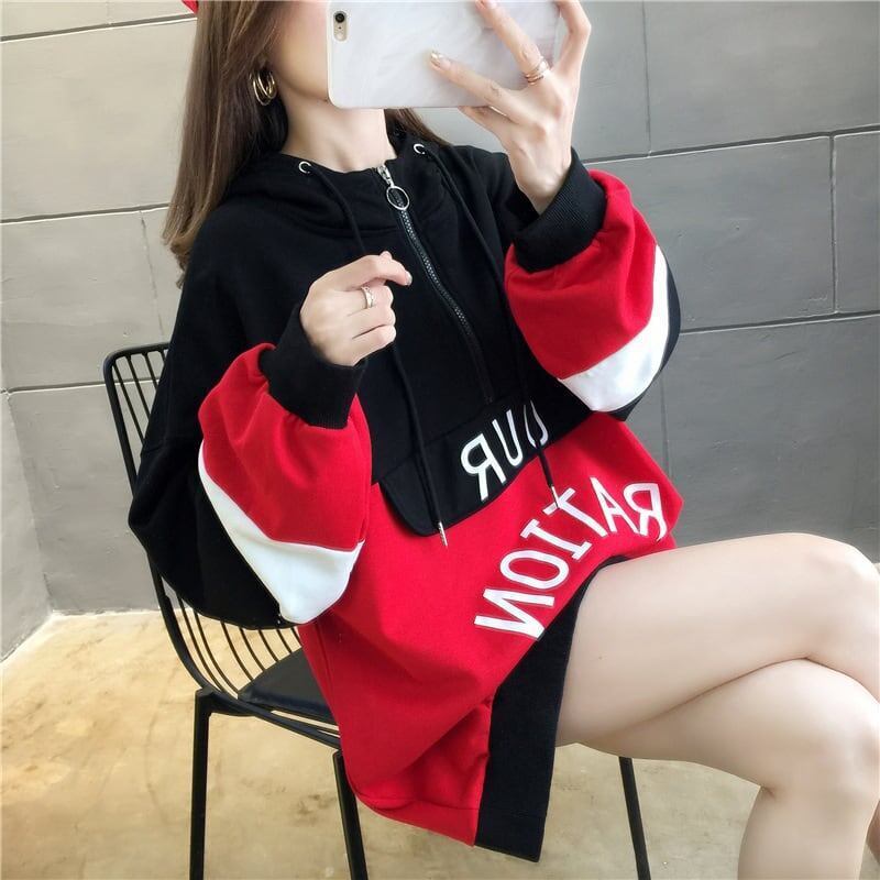オシャレ感たっぷり 切り替え 美人度アップ ジッパー スウェット パーカー＜S-2842＞