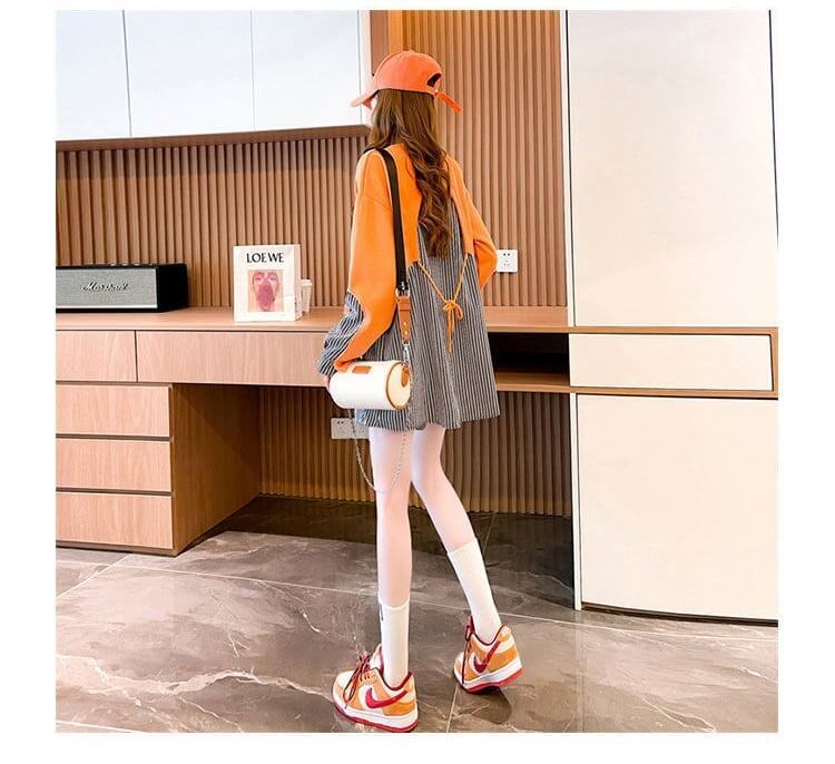 質感のいい レイヤードシャツ ストライプ柄 ロング三色 ゆったりワンピース ＜S-3989＞