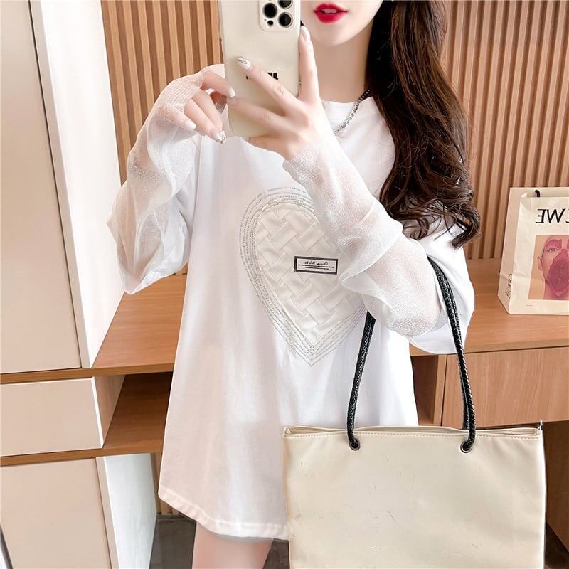個性的なデザイン プリント 日焼け対策 切り替え Tシャツ カットソー＜S-3003＞