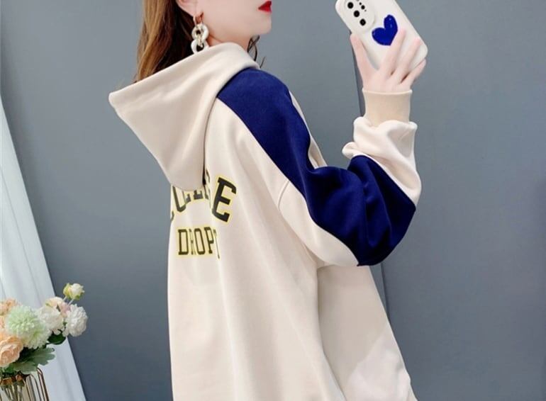 元気いっぱい 配色 グラフィックプリント フード付きパーカ 三色＜S-4067＞