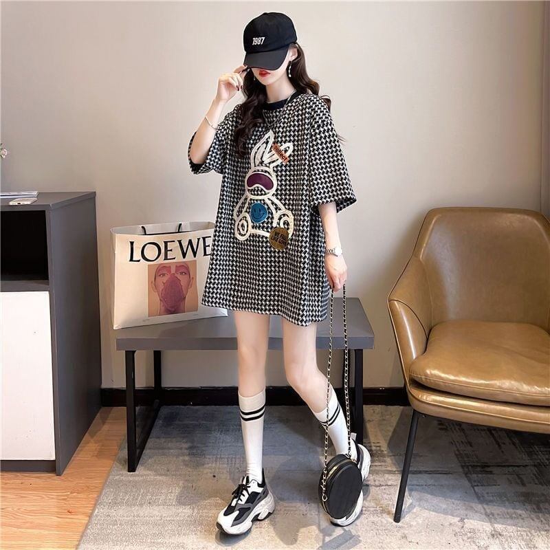 高級外国風千鳥格子半袖Tシャツ夏の新スタイル<S-2983>