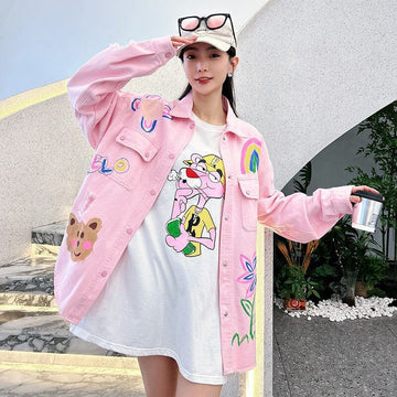 売り切れ必至 韓国風ファッション 上質 アバンギャルド プリント デニム Tシャツ ＜S-9479＞