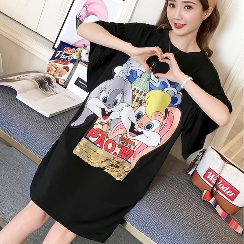 スタイリッシュ プリント 一目惚れ Tシャツ カットソー ワンピース＜S-3440＞