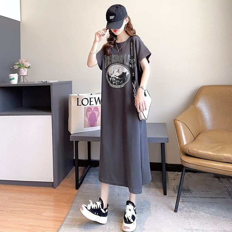 好感度満載 プリント 美感いっぱい Tシャツ カットソー ワンピース＜S-3599＞