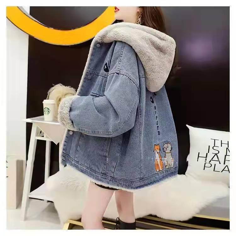 もこもこ裏起毛デニムジャケット厚手アルファベットロゴコート<S-4441>