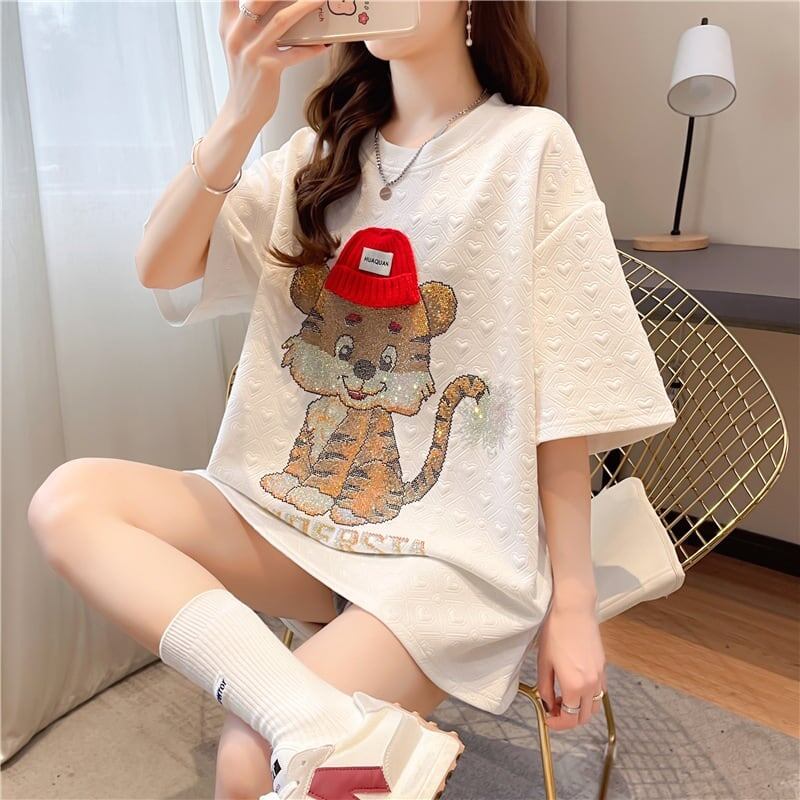 デザイン感 切り替え チャーミング プリント Tシャツ カットソー＜S-3401＞