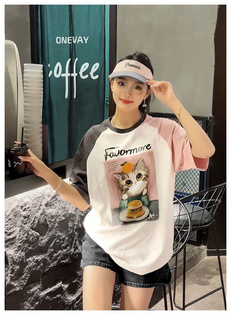 話題沸騰中 プリント切り替え 新作 全2色 半袖Tシャツ カットソー ＜S-8682＞