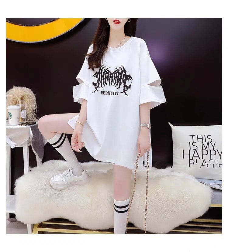 絶対欲しい ロング プリント ドロップショルダー Tシャツ ゆったり半袖 ＜S-2880＞