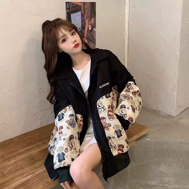 清純甘くて女子力UP カートゥーンプリント 気質溢れる ジッパー 長袖 ジャケット ブルゾン＜S-2466＞