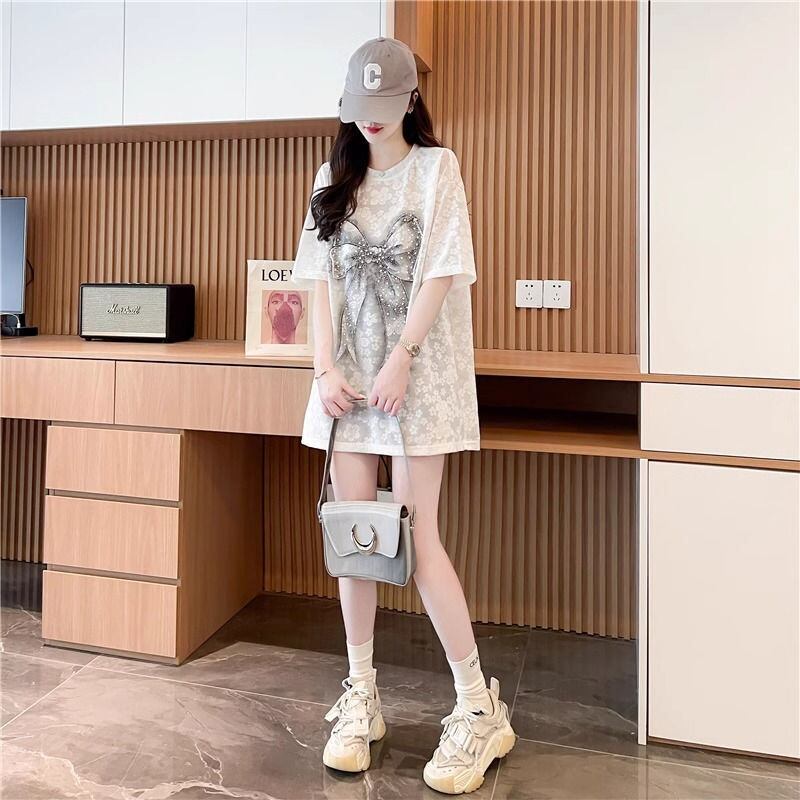 大人可愛い リボン カジュアル デザイン ゆったり 半袖 Tシャツ＜S-8659＞