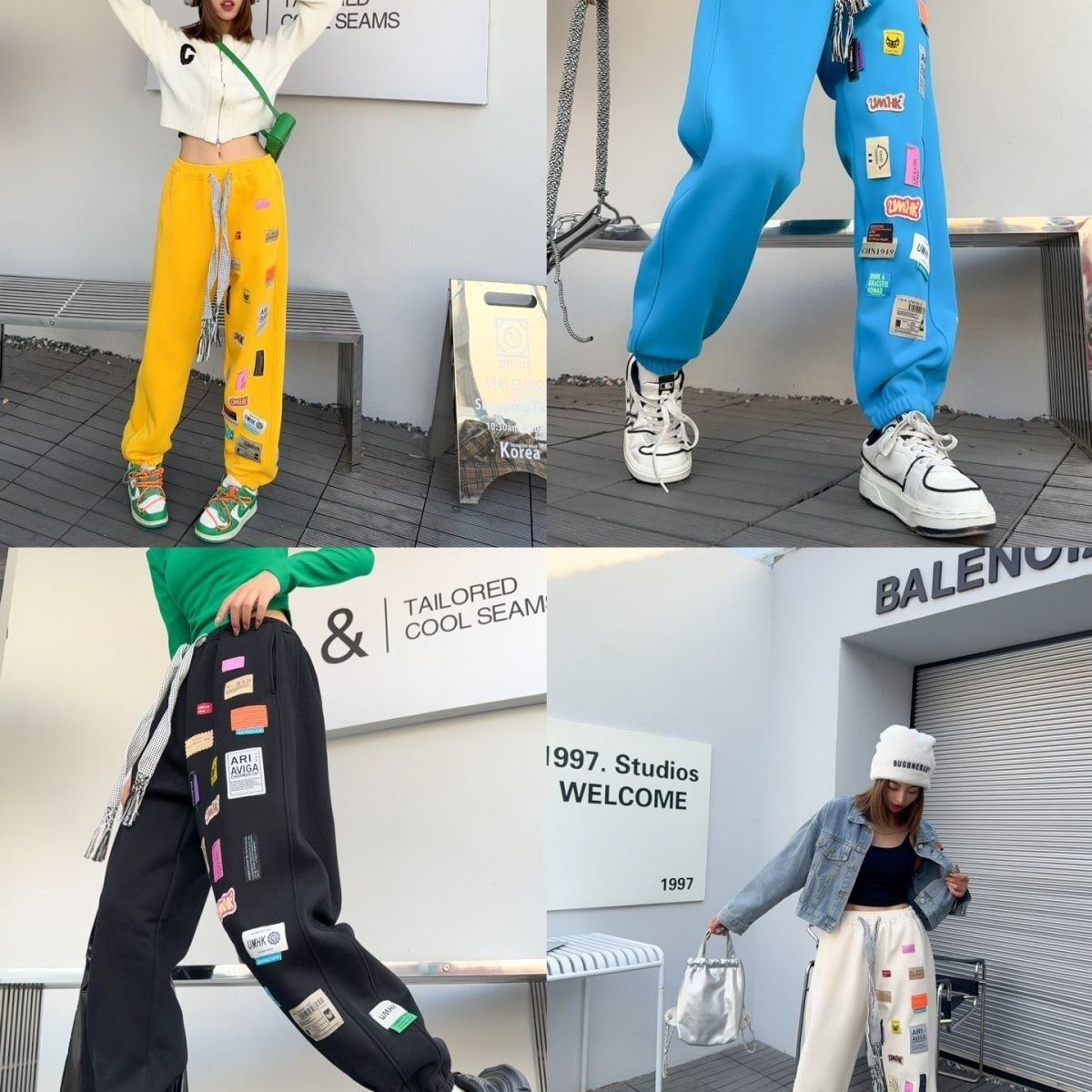 着せロゴ裏起毛ジョガーパンツ4色あり