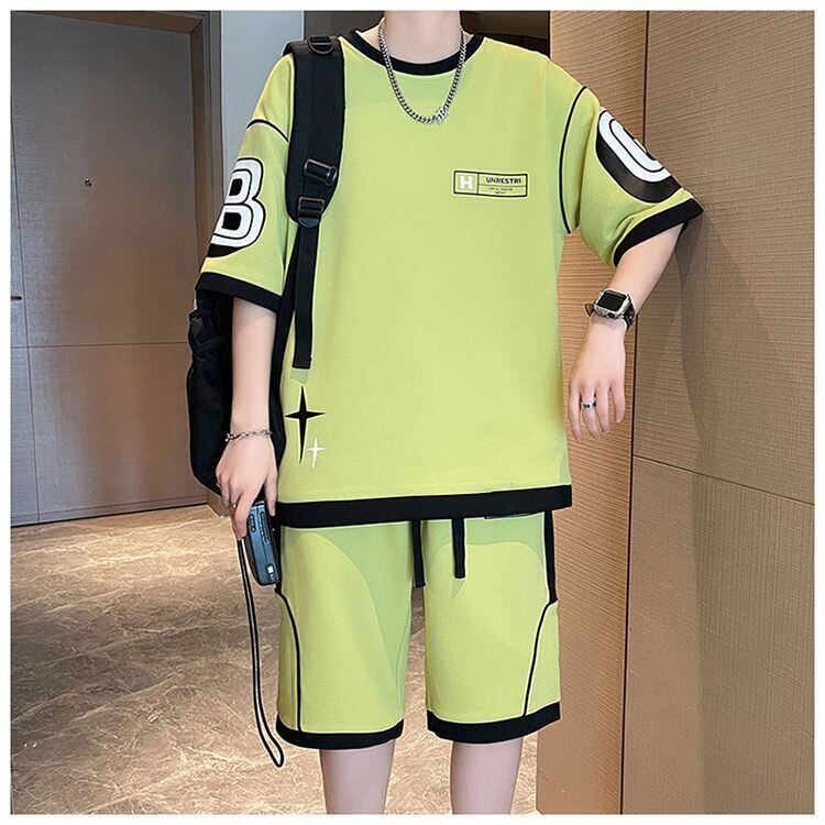 早い者勝ち カジュアル ファッション 切り替え 全3色 半袖Ｔシャツⅹパンツセット<S-8950>