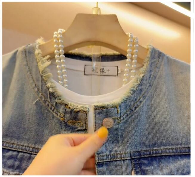 【人気商品再入荷】好感度UP 着心地良い 絶対欲しい レイヤード風 デニム 切り替え ジャケットゆったりコート<S-11061>