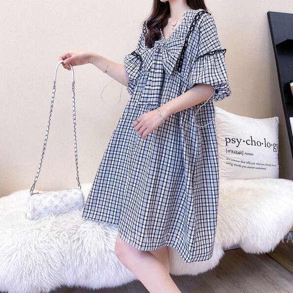 ベストセラーアイテム！絶対欲しい リボン 形が綺麗 チェック柄 ワンピース<S-9067>