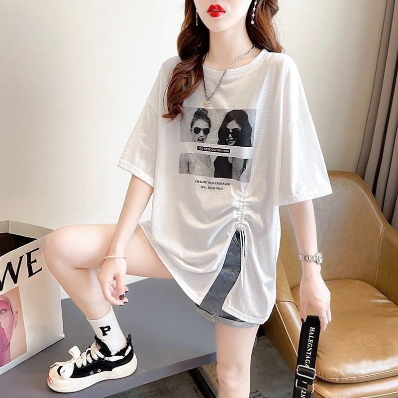 合わせやすい 切り替え チャーミング プリント Tシャツ カットソー＜S-3651＞