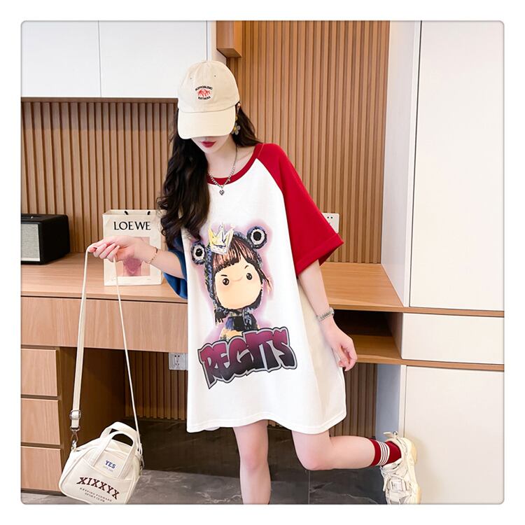 超人気 切り替え スウィート プリント レース 全2色 半袖Tシャツ ＜S-8716＞
