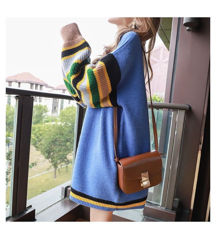 好感度100％ゆったりボーダー柄ロゴニットセーター2色あり＜S-4500＞