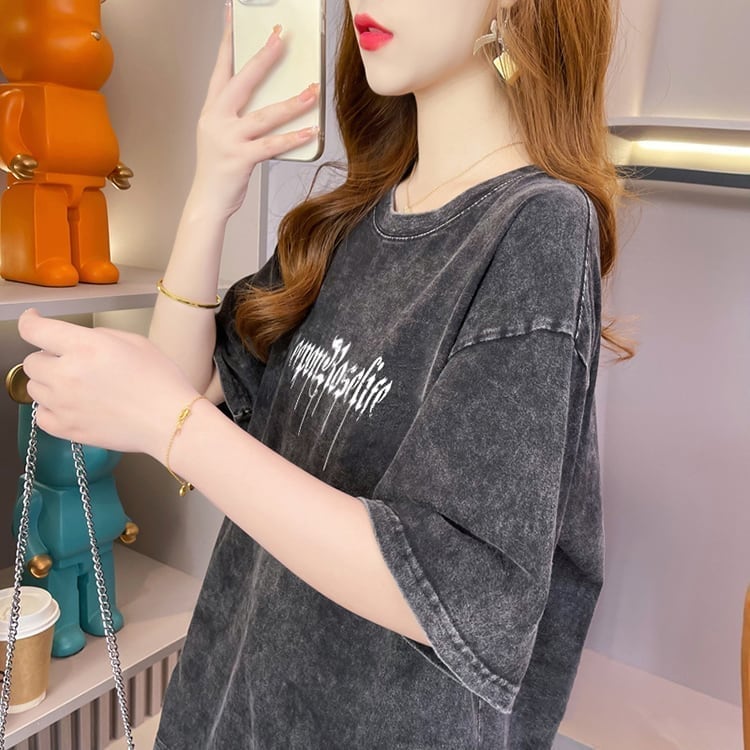 大注目 プリントTシャツ ヴィンテージ加工 ゆったり半袖＜S-3021＞