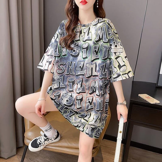 カジュアル 切り替え オシャレ度満点 プリント Tシャツ カットソー＜S-3504＞