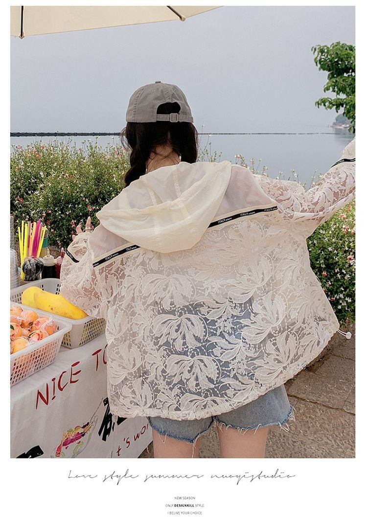 数量限定 透け感 美人度アップ 日焼け対策 冷房対策 UVカット フード付き パーカー＜S-4975＞