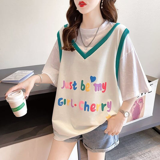 絶対欲しい レイヤード アルファベット Tシャツ ゆったり ロング 半袖 ＜S-2943＞