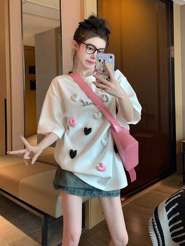 絶対欲しい ホットダイヤモンド キュート 三次元の愛 ゆったり 半袖Tシャツ＜S-8823＞